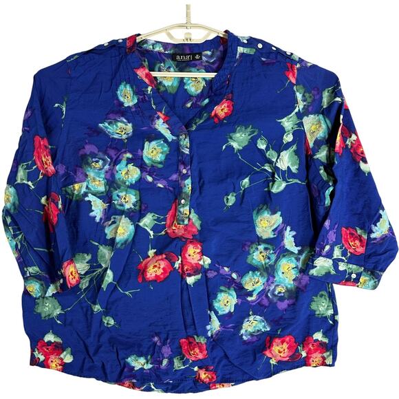 a new approach ANA Top Womens Plus 2X Blue Green Pink Floral Lightweight Casual - Picture 1 of 8